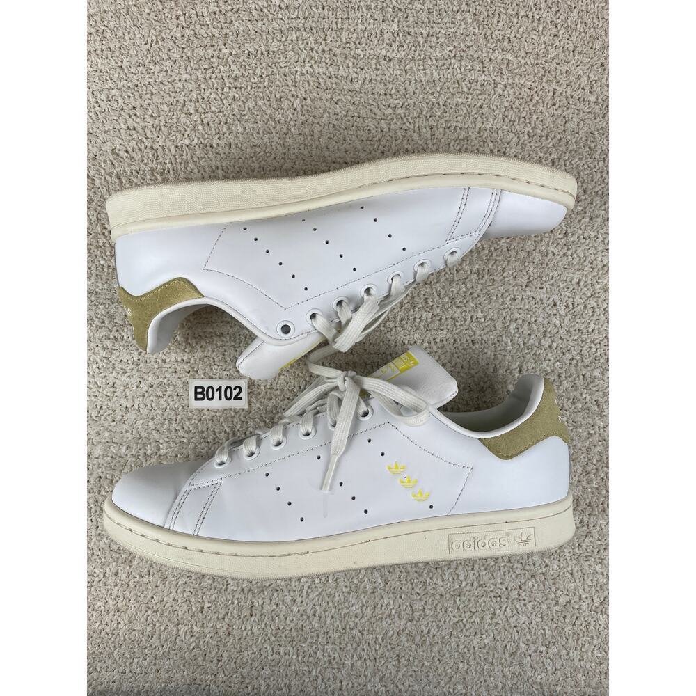 ADIDAS Stan Smith Womens 10 Sneakers Leather Suede Cloud White Yellow - Picture 3 of 10